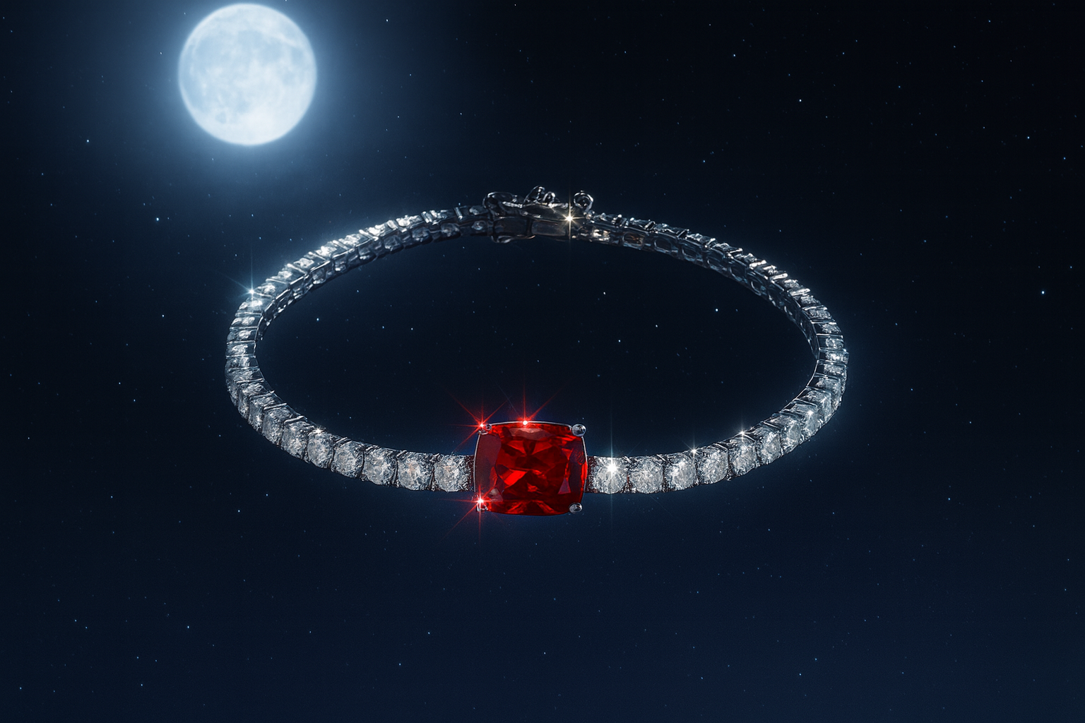 Moonlight Ruby Center Tennis Bracelet Mockup